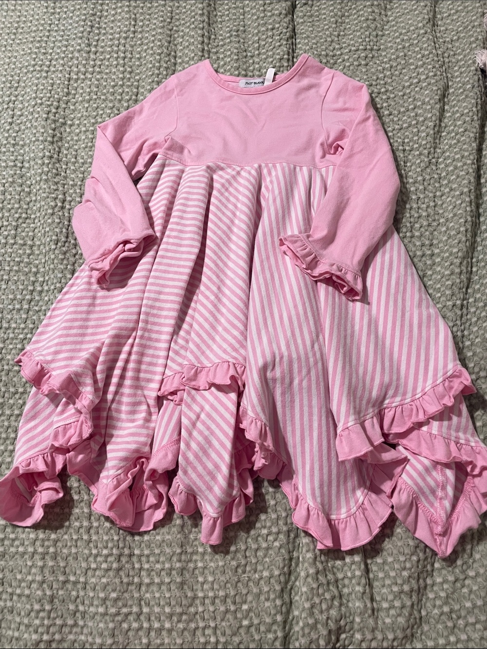 Pink Ruffle Hem Striped Long Sleeve Dress